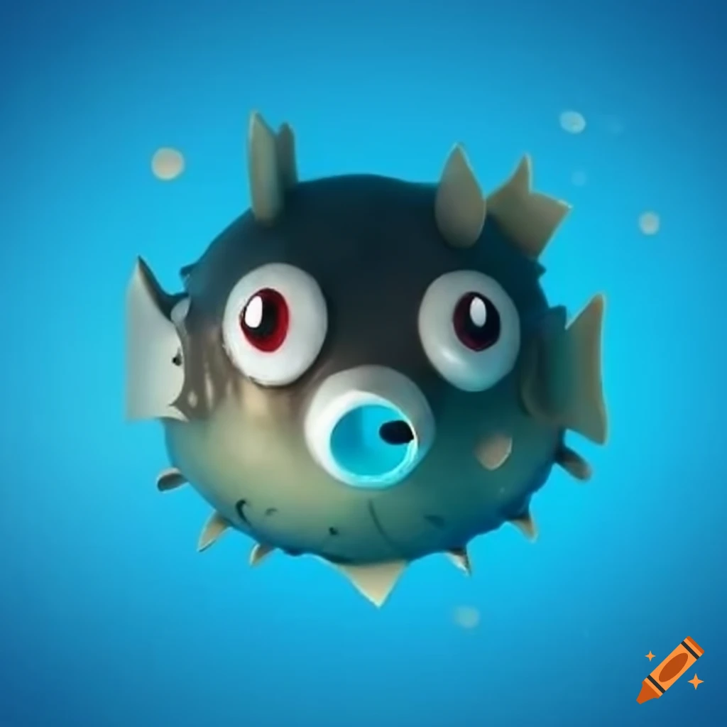 Naval mine pokemon pufferfish, silver blue color