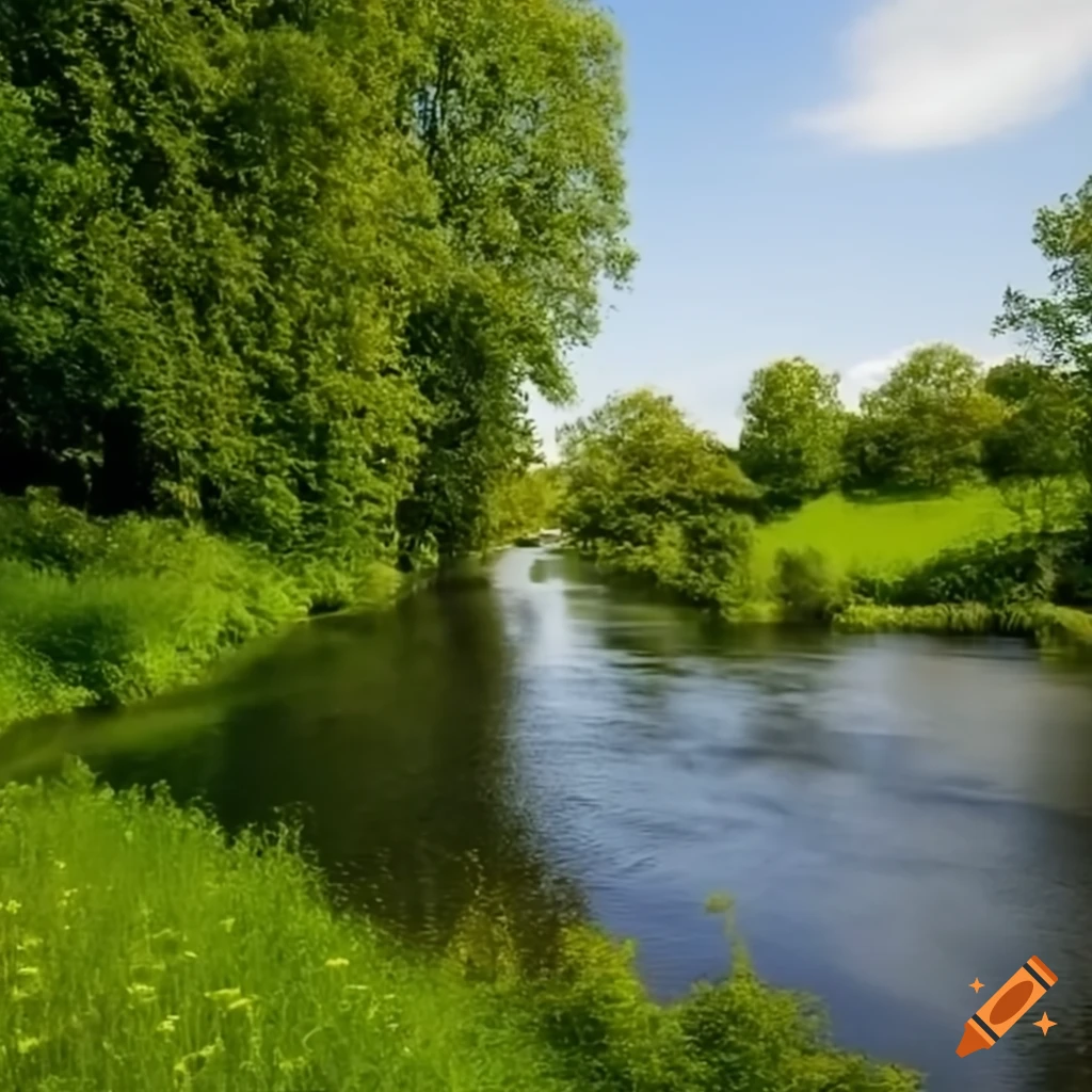 sunny river bank in england