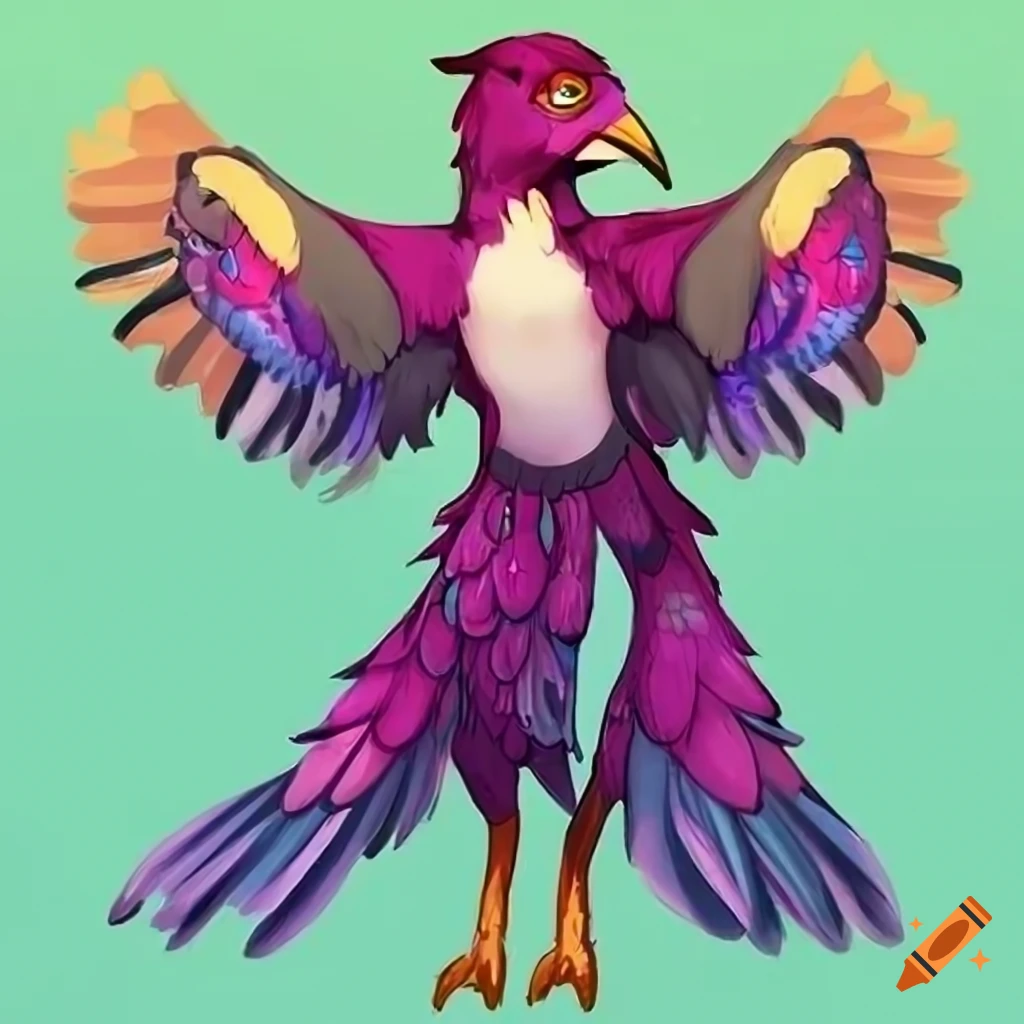Colorful bird anthro oc on Craiyon