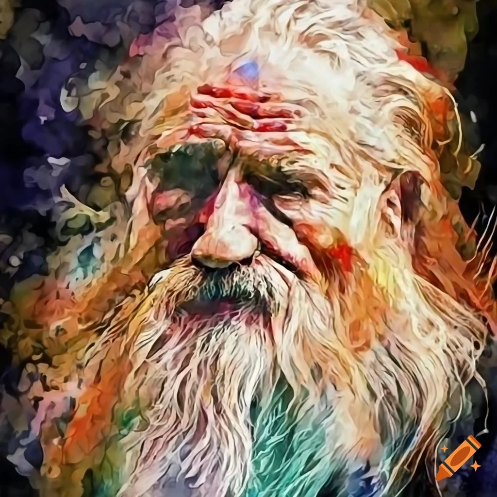 Old man with long hair and long beard closeup portrait