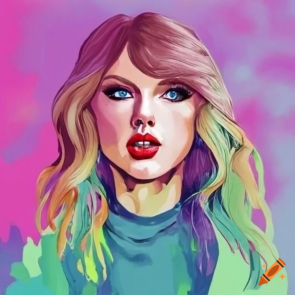Taylor swift looks to the left with dreammy eyes with a background pink