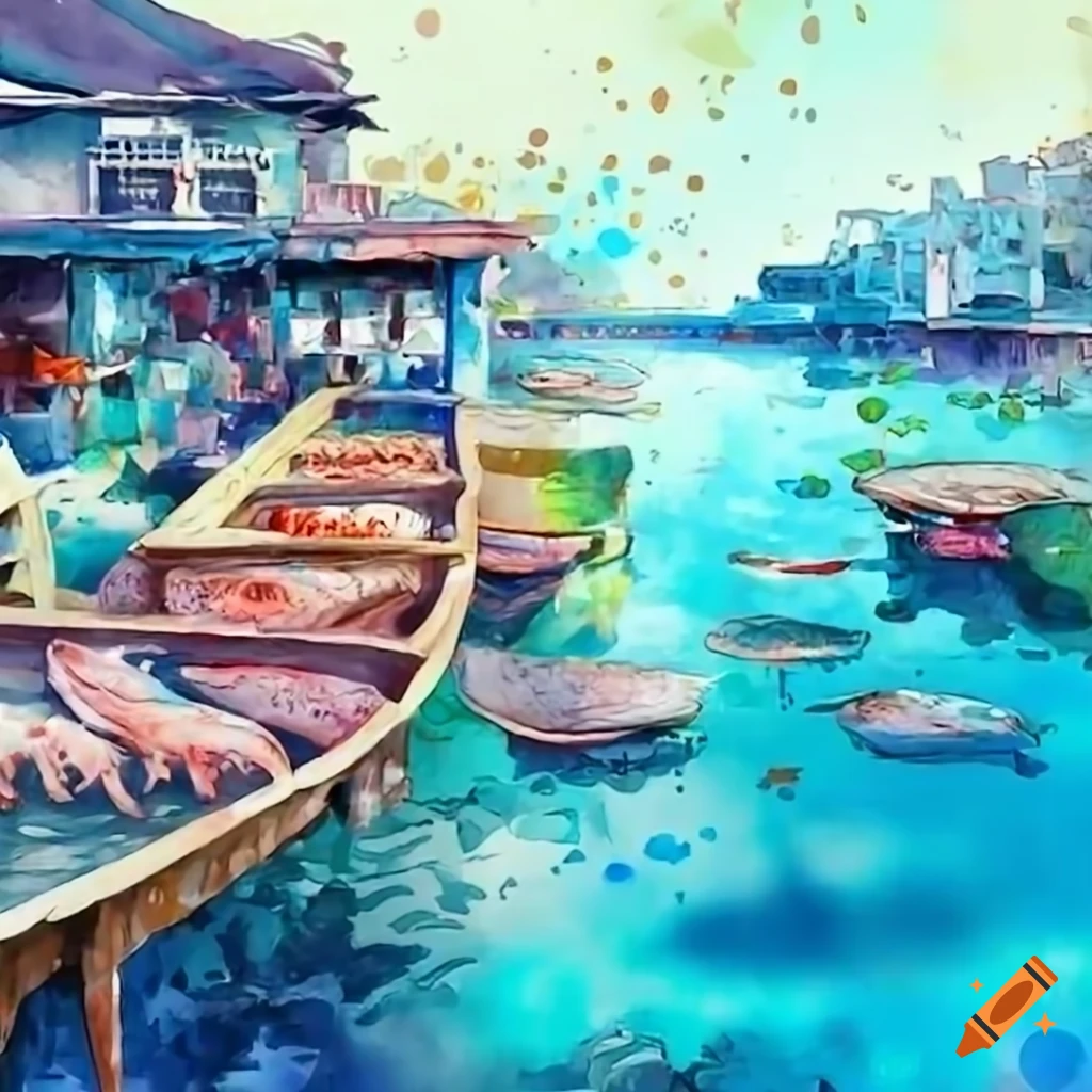 Bustling korean fish market with a wide variety of fresh catches in