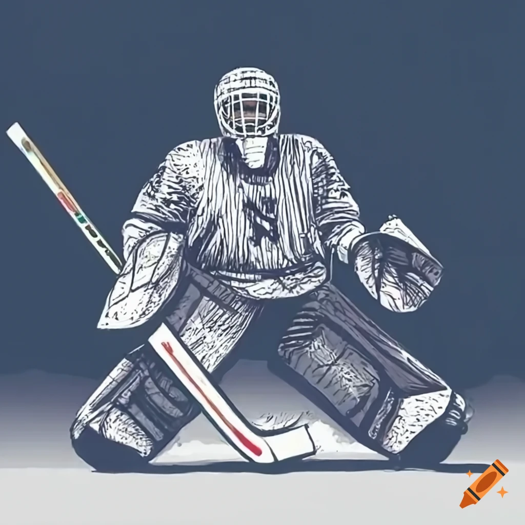 Out of focus shot of a hockey goalie in action colored pencils