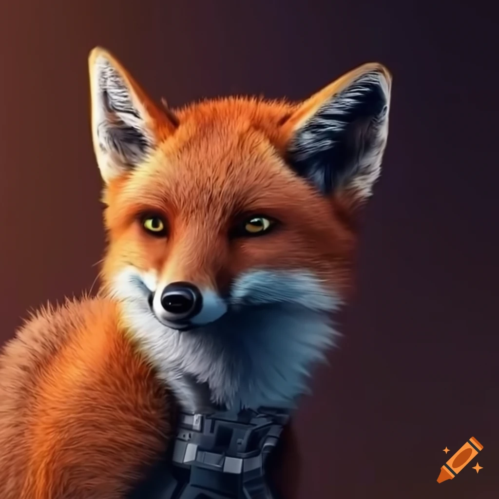 Realistic tech futuristic fox using a high end computer to analyze data ...