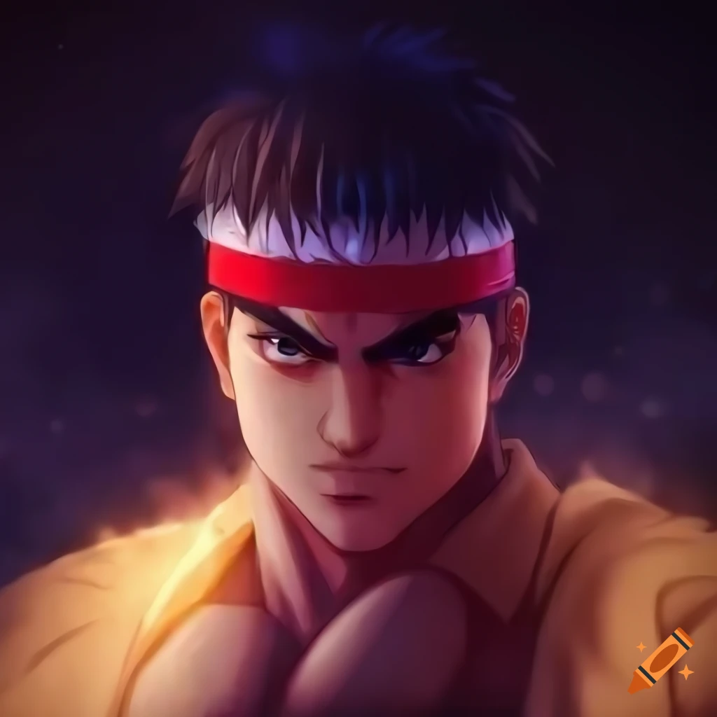 Ryu face,anime 90's aethestic style uniform,feature snk,pose
