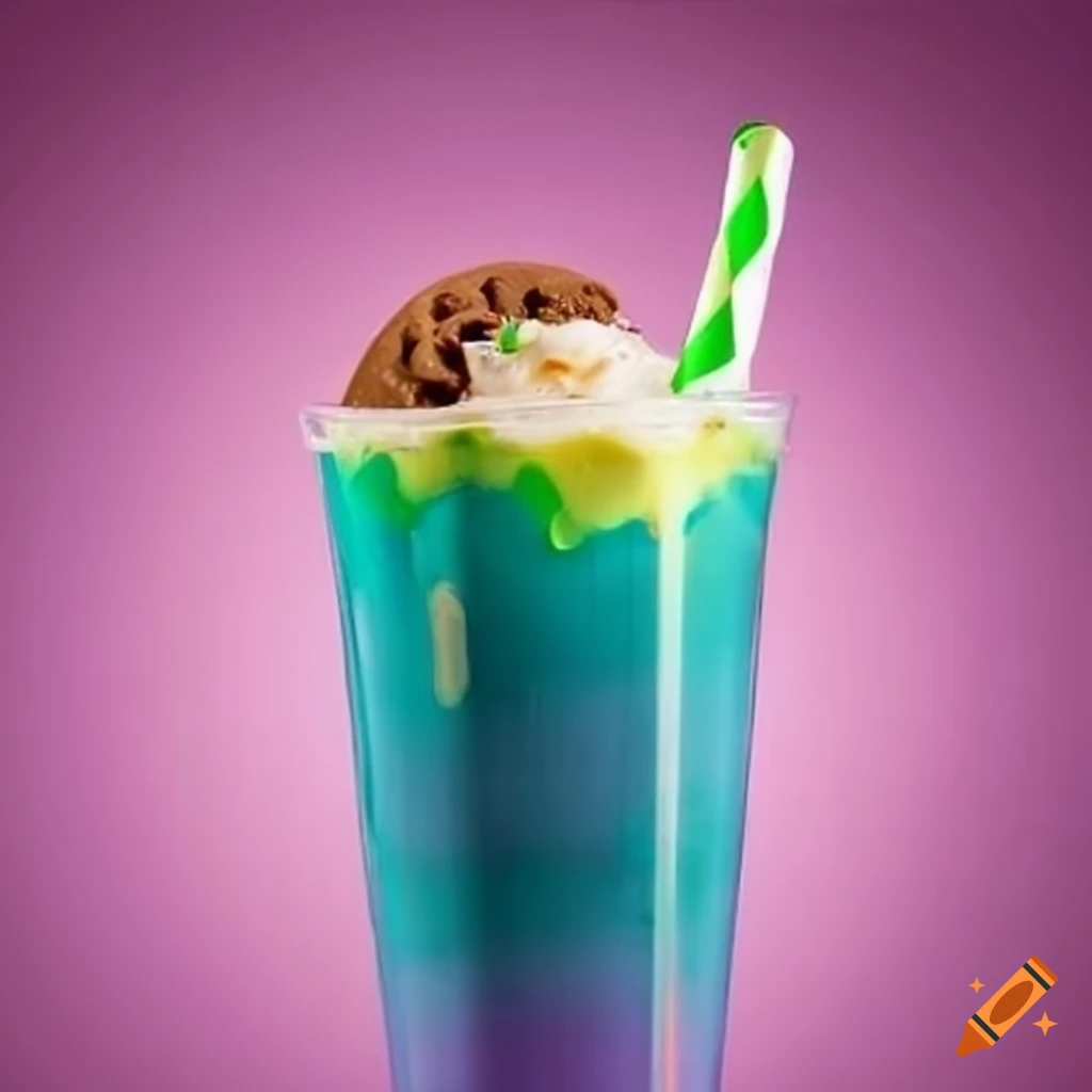 Rainbow frappe in long glass with cookies