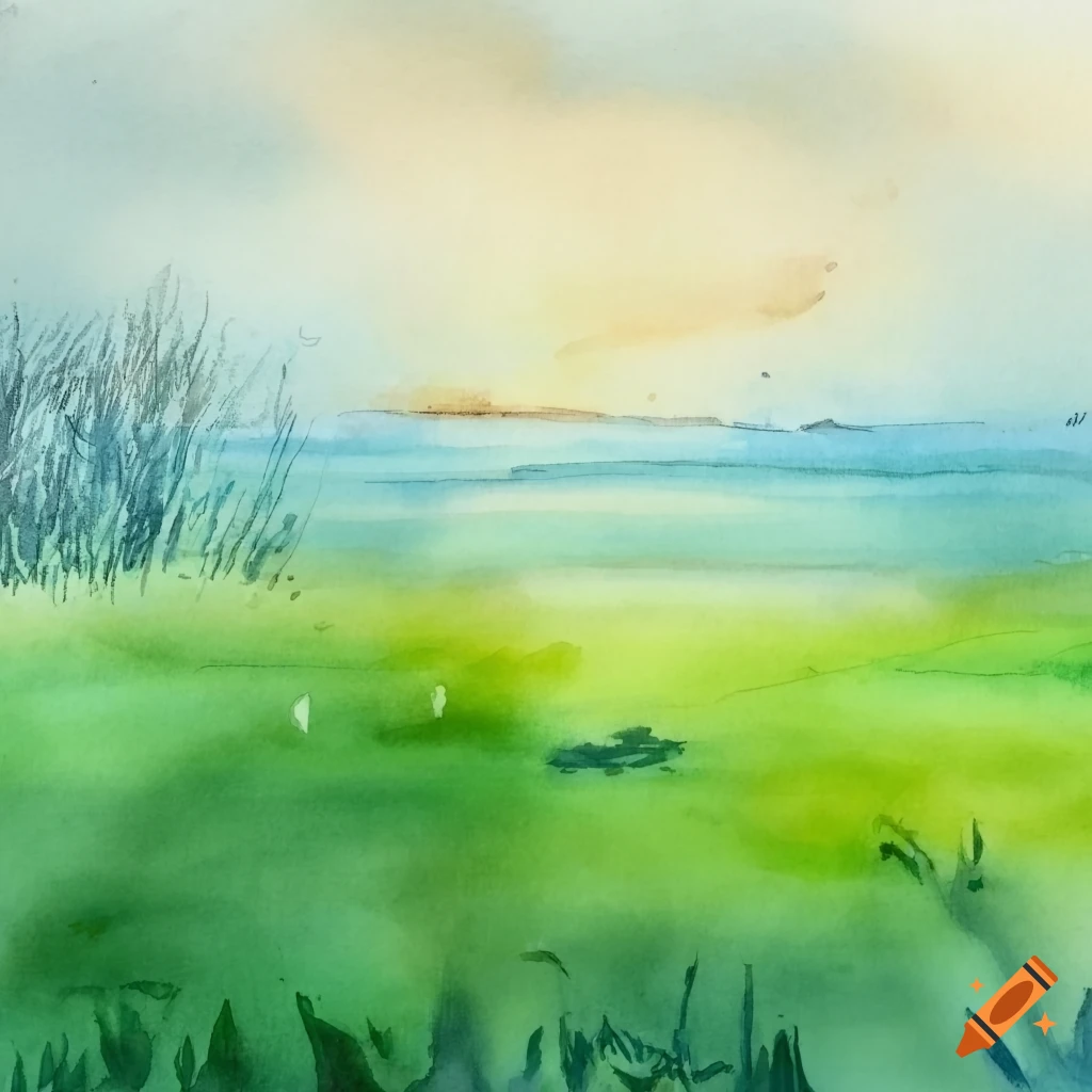 Grassy field, watercolor on Craiyon