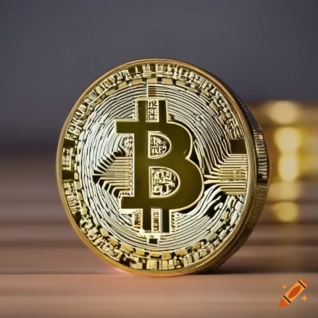 Hyper realistic bitcoin 3d on table on Craiyon