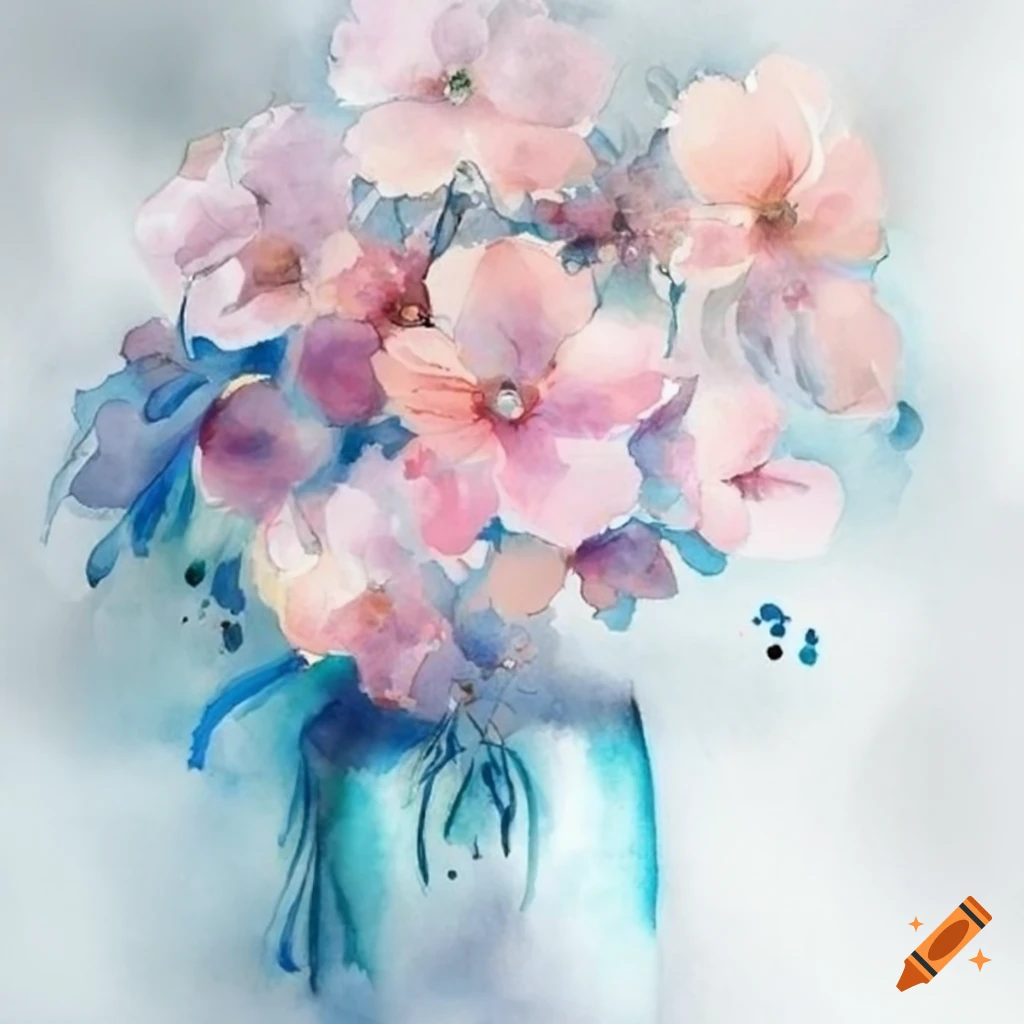 Watercolor painting of delicate flowers on a shimmering silver backdrop