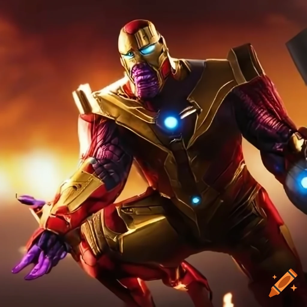 Thanos wearing iron man suit