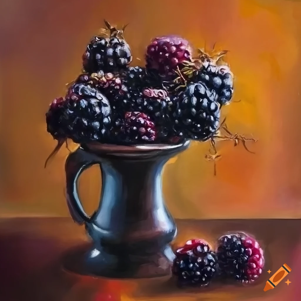 Stunning autumn still life painting of blackberry twigs, blackberry
