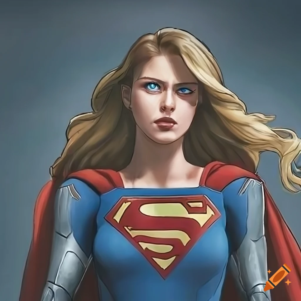 Supergirl in steel Armor, Brown hair and blue eyes