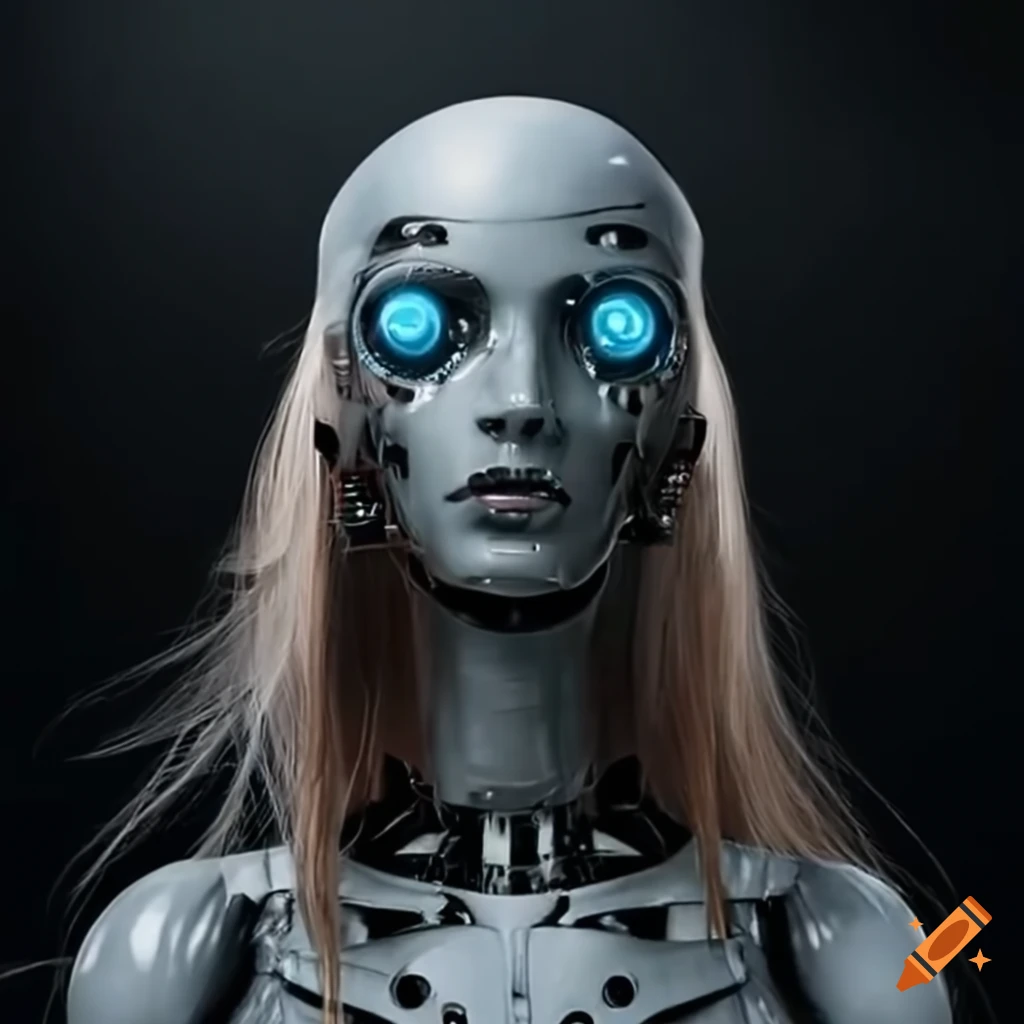 Evil humanoid robot with long hair