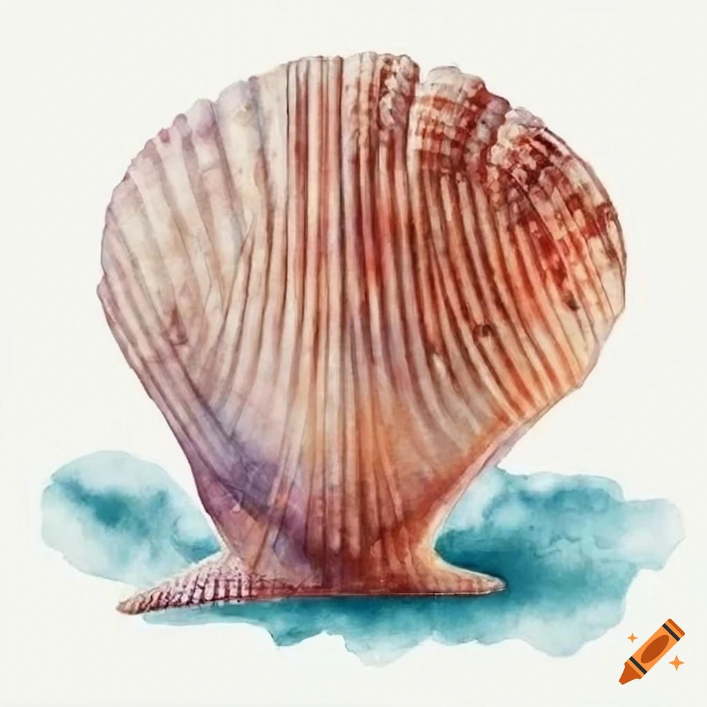 Scallop Seashell Watercolor Print