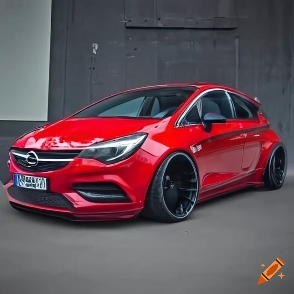 Red opel astra k with black wide body fenders on Craiyon