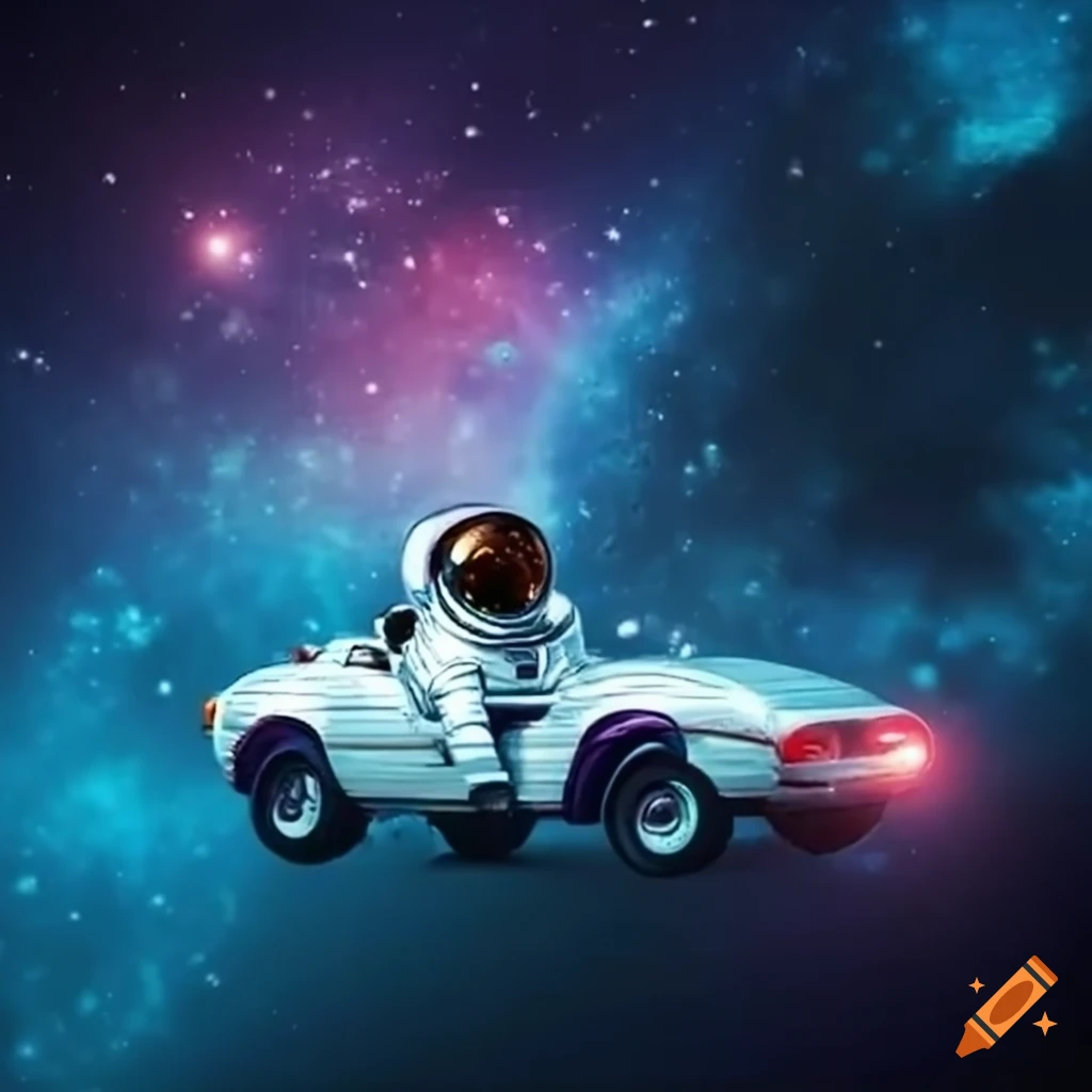 Astronaut driving a car in outer space on Craiyon