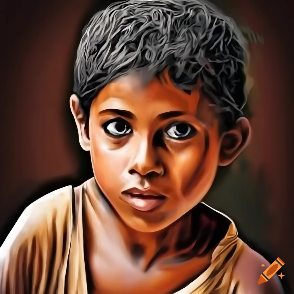 Digital artwork of a village boy in a widescreen format