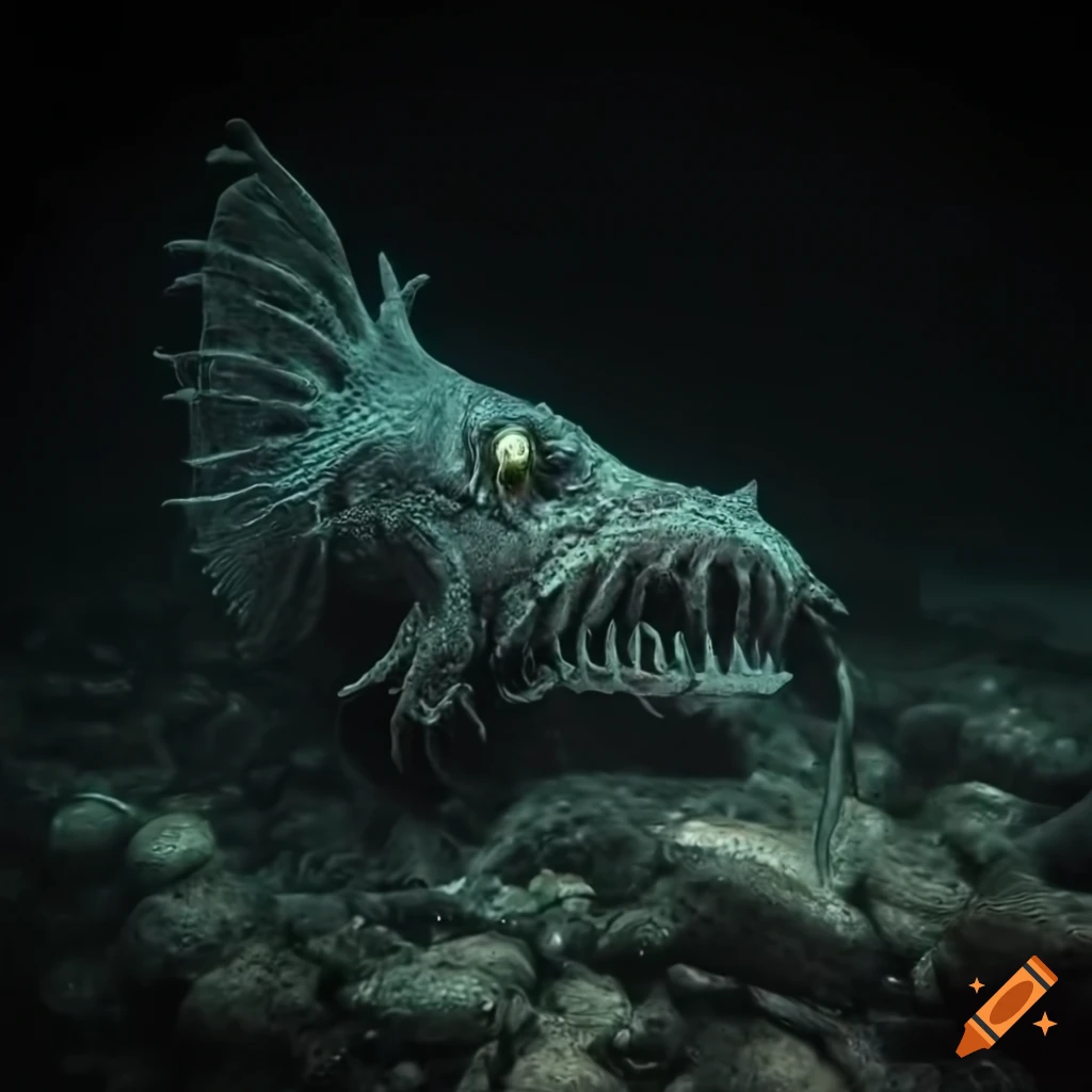 Eldritch lovecraftian anglerfish creature with multiple heads