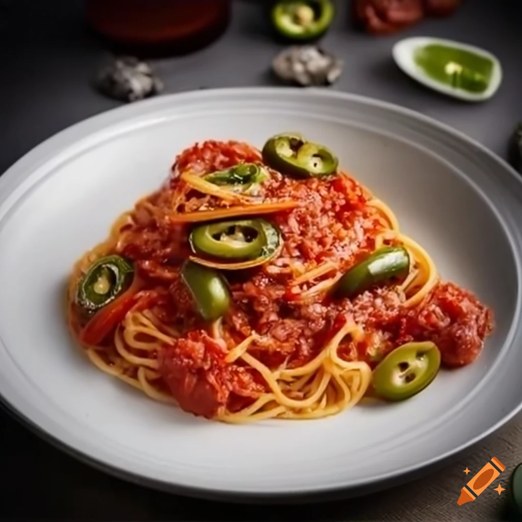 Spaghetti with marinara and jalapeños