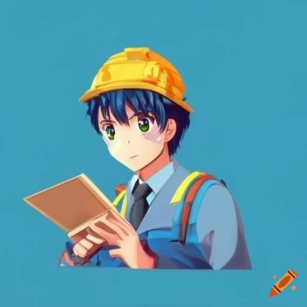 Engineering student anime character on blue backgrounds on Craiyon