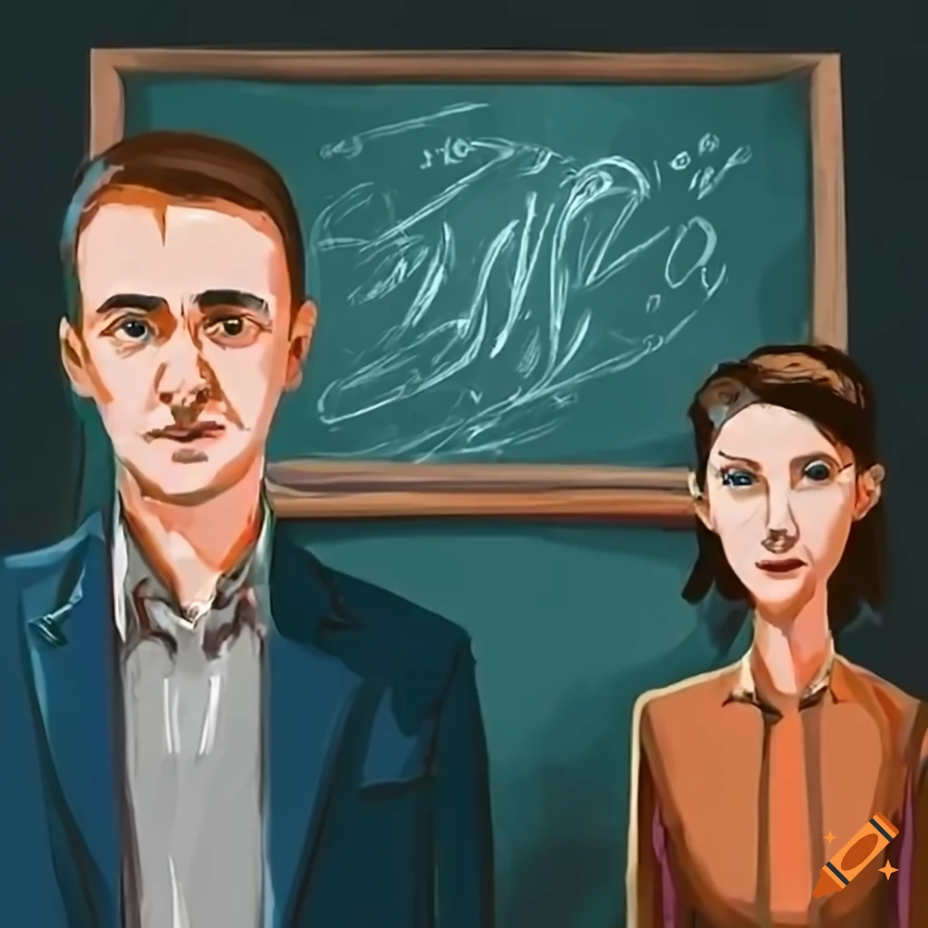 A male and a female teacher in front of a blackboard on Craiyon