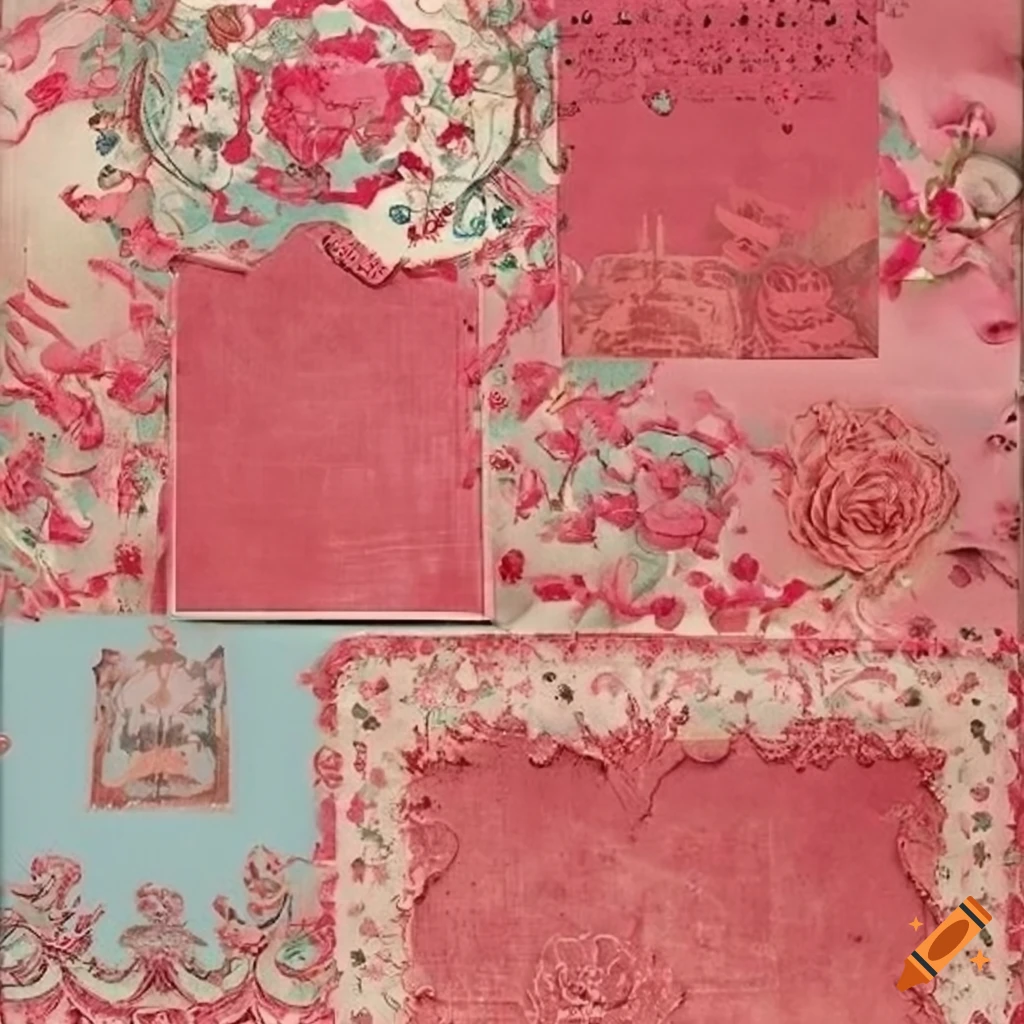 Vintage scrapbook decorated paper, aesthetic, textured, grunge, delicate,  feminine on Craiyon
