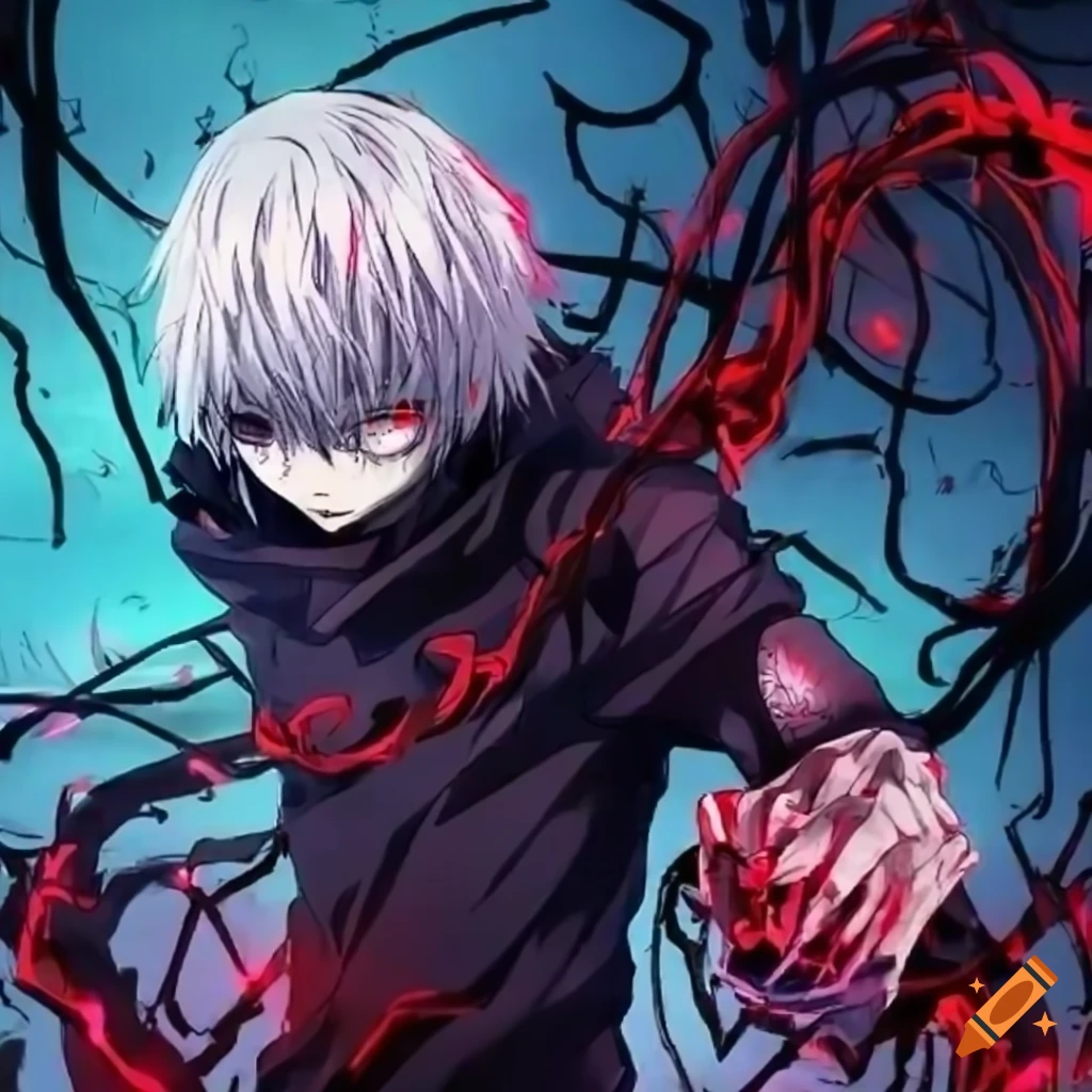 Ken kaneki with his kagune, a violent character from tokyo ghoul on Craiyon