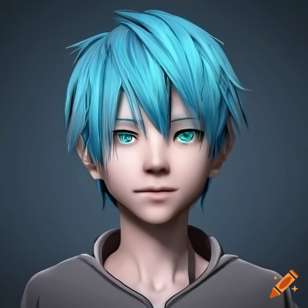 3d anime boy with blue hair