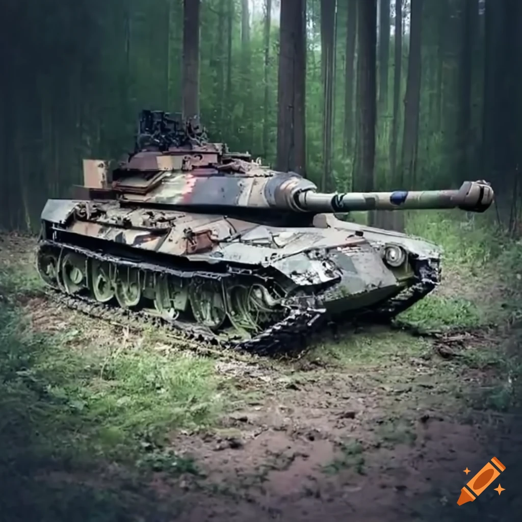 Destroyed geman tank leopard 2 in forest on Craiyon
