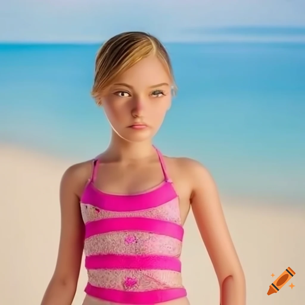 Beautiful Tween girl At The Beach Real life Super detailed Enhanced 