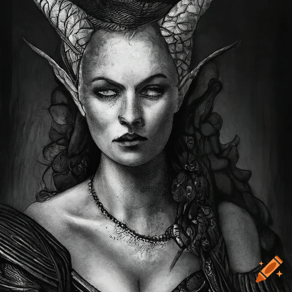 portrait-of-female-sorceress-dungeons-and-dragons-black-and-white
