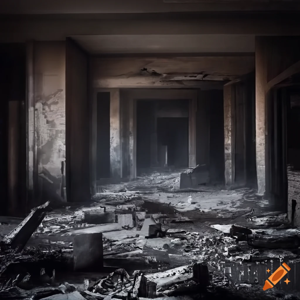 ashen post apocalyptic city, ground covered in ash and bones and technological waste