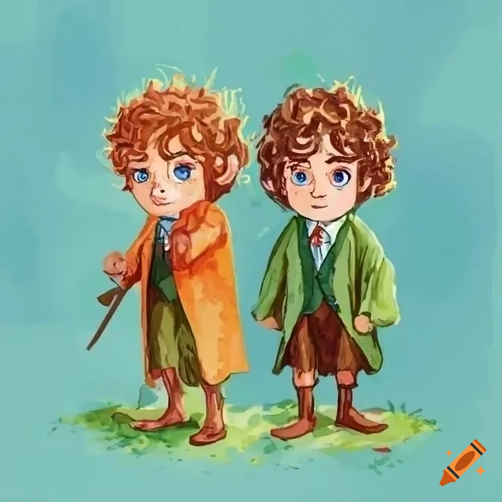 A childish and playful illustration of bilbo and frodo baggins with the ...