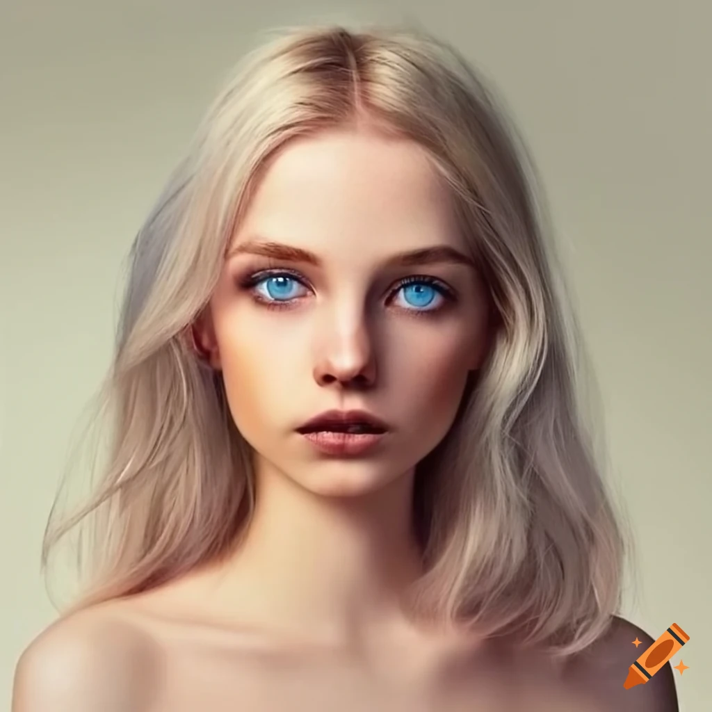 Woman, blond streight hair, big eyes, blue eyes, light skin, very slim  face, long beard on Craiyon