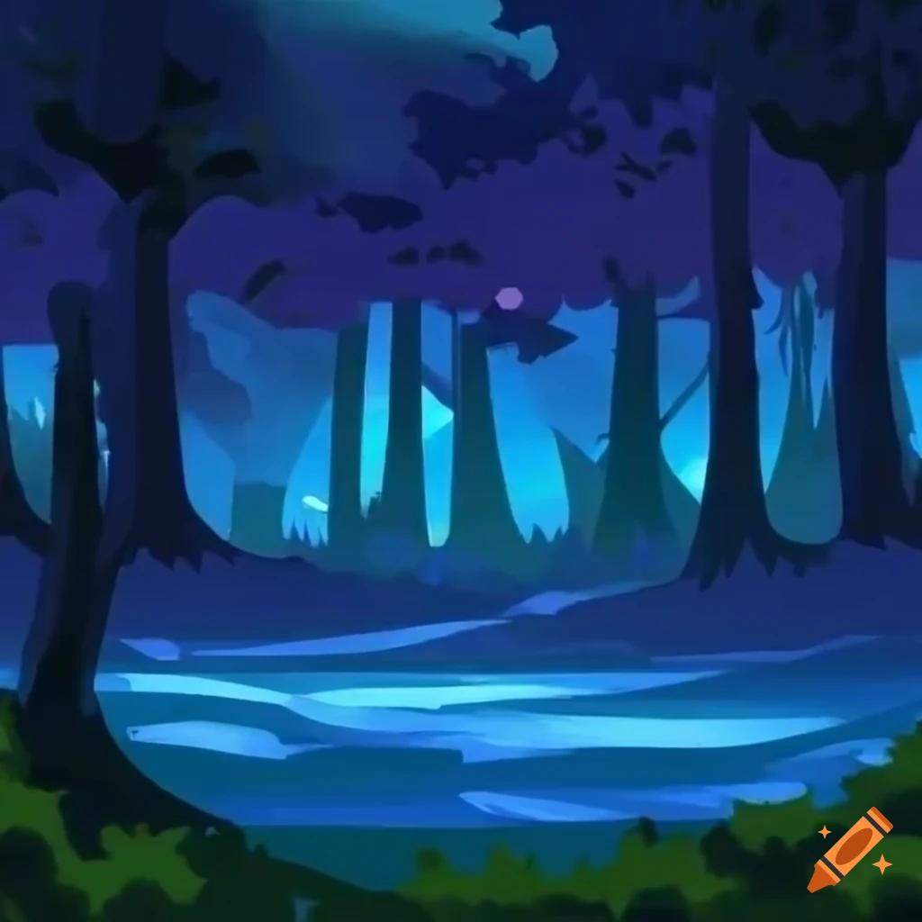 Bioluminescent forest painterly pokemon battle background with glowing ...