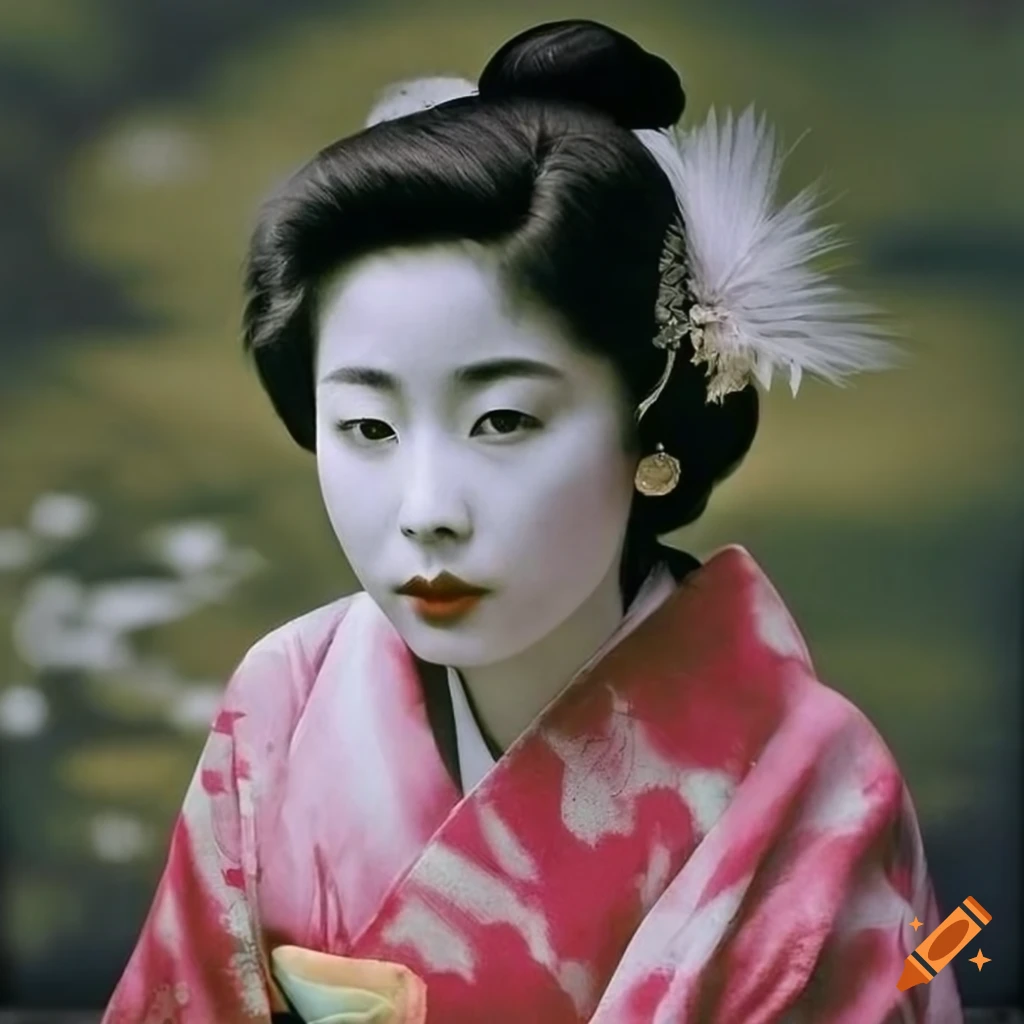 Two-tone, beautiful young 1950's japanese woman wearing a yuzen-dyed ...