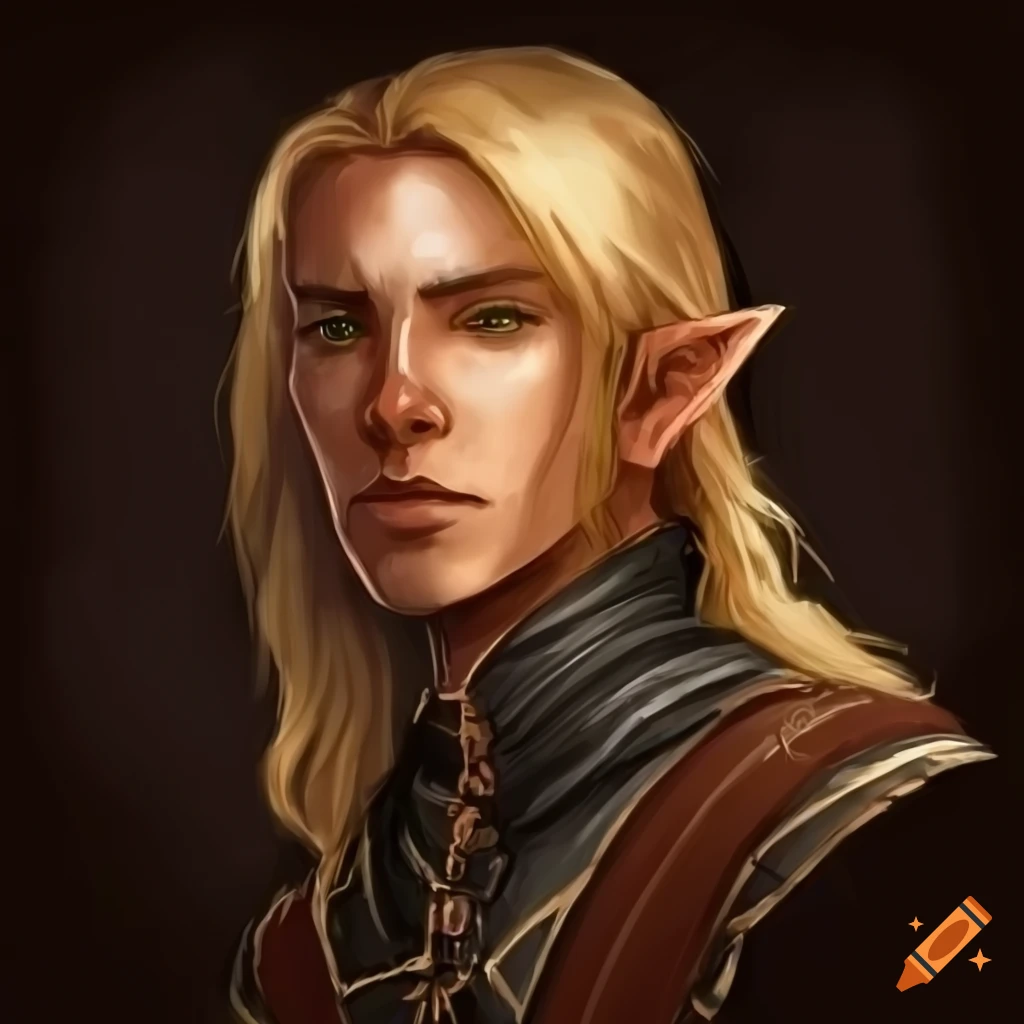 A male elven rogue, wearing black aromor, silver eye color, skin made ...