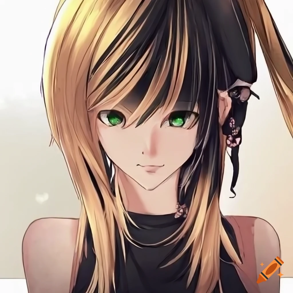 Anime girl with two hair colors blonde and black