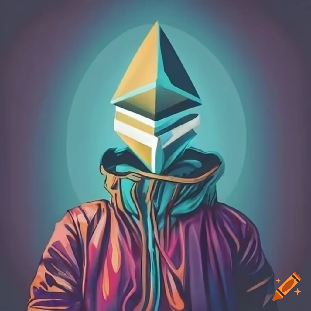 A man wearing an ethereum mask and an Ethereum logo jacket on Craiyon