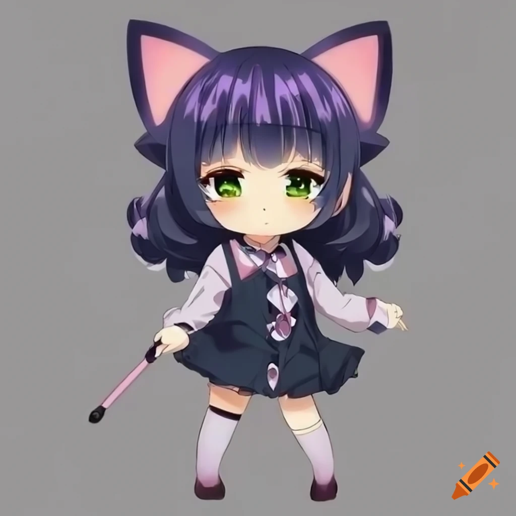Garota de anime com rabo e orelha de gato com roupa de empregada