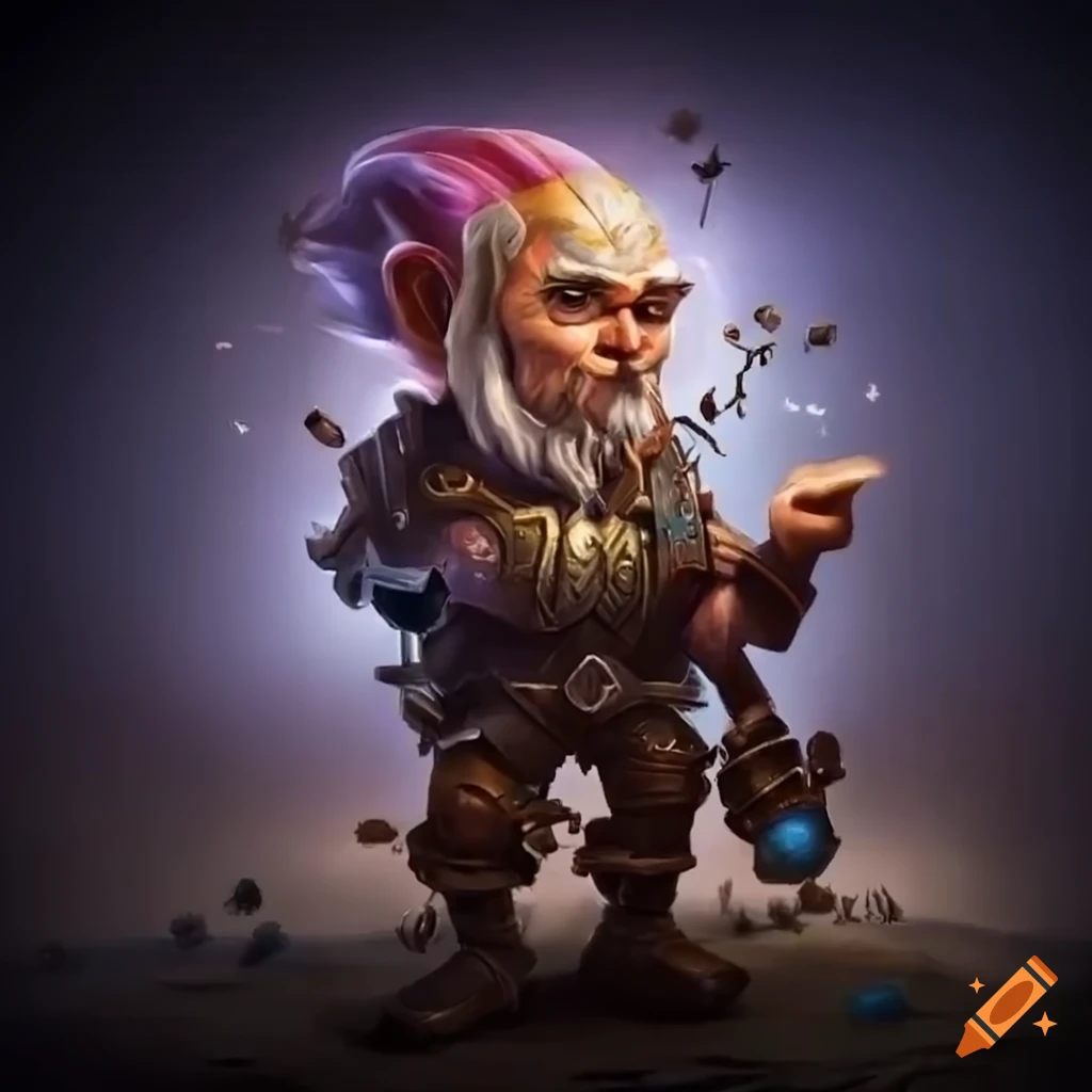 A d&d gnome artificer tinkering with magical gadgets on Craiyon