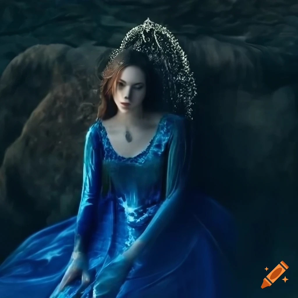 A beautiful ethereal woman with long brown hair and grey hazel almond