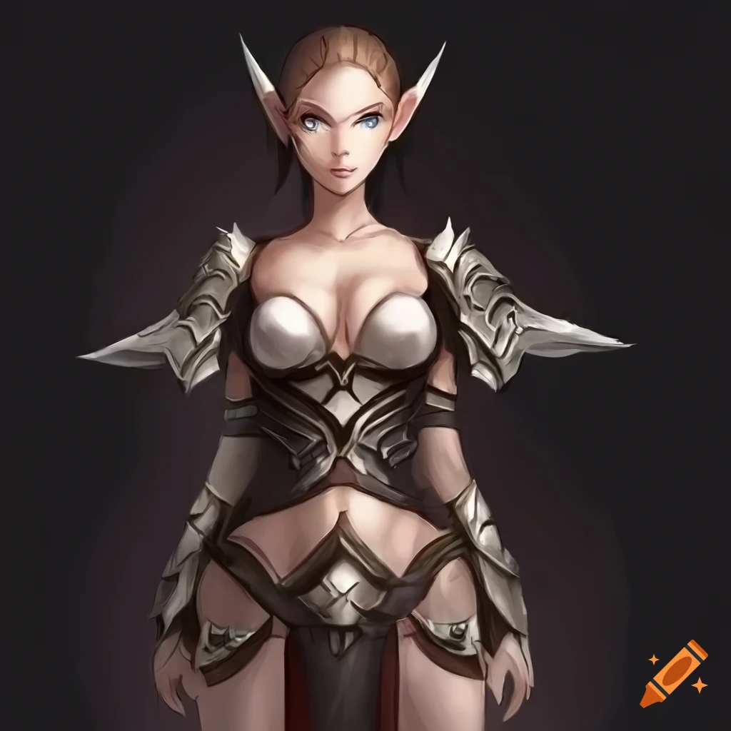 Fantasy concept art of a female elf in armor on Craiyon
