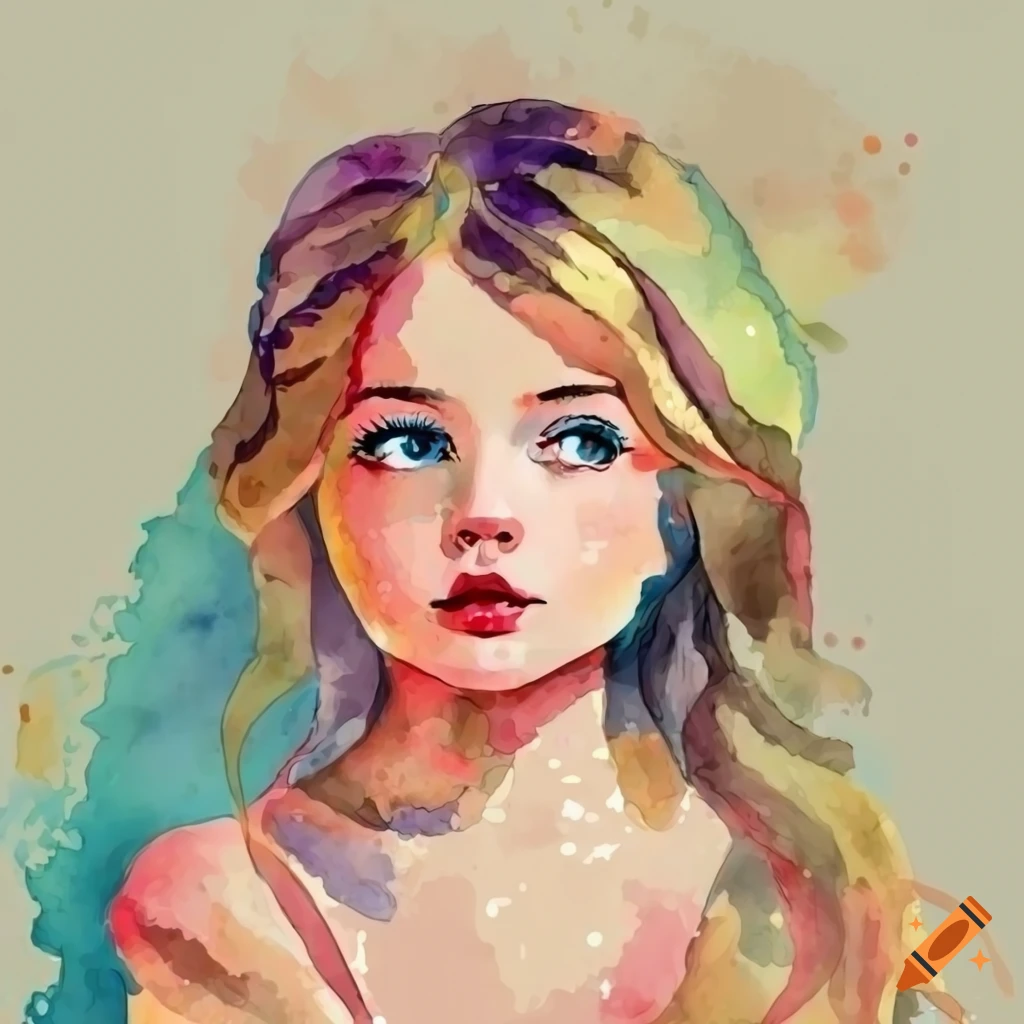 Vintage-style watercolor clipart of a dreamy blonde-haired girl