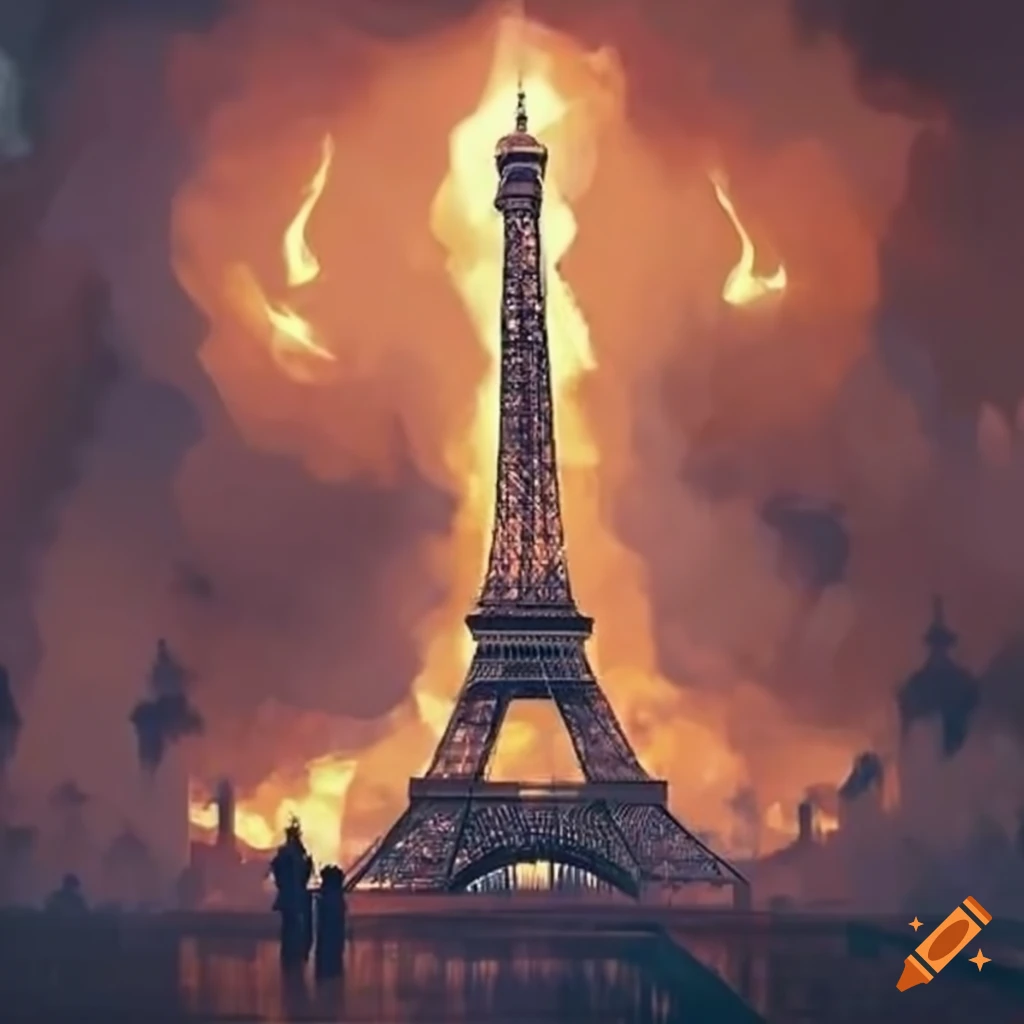 Fictional picture of the eiffel tower on fire on Craiyon