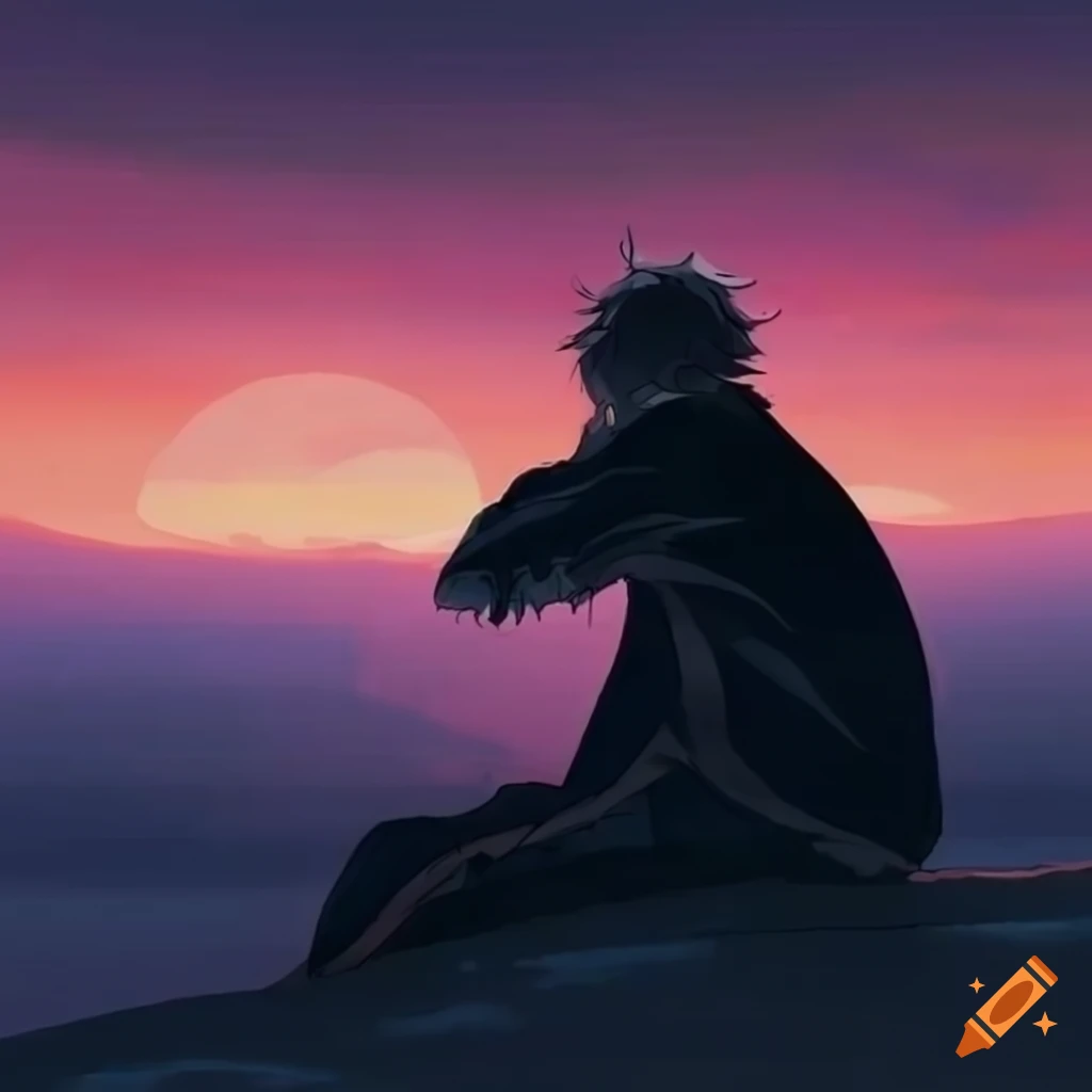 Download Depressed Anime Boy sitting alone. Wallpaper | Wallpapers.com