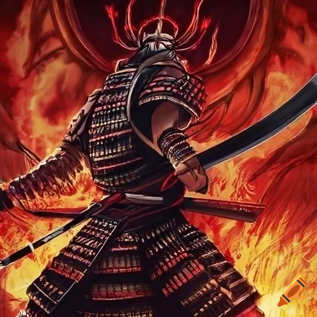 Detailed manga artwork depicting a fierce samurai duel on Craiyon