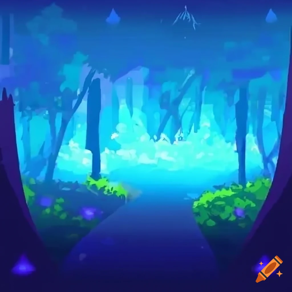 bioluminescent forest painterly pokemon battle background
