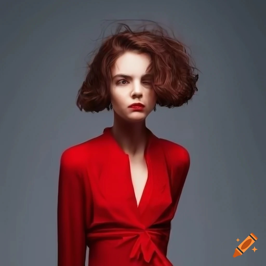 A confident woman in a stylish red dress posing gracefully on Craiyon