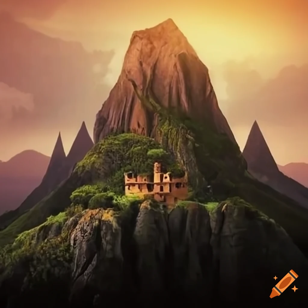 Fortress in mountain with elephants on Craiyon